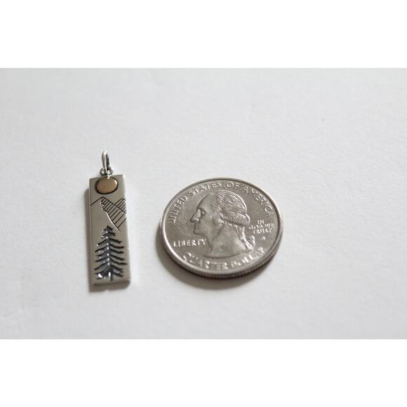 Sterling Silver Pine Tree Charm with Bronze Sun - Picture 4 of 5